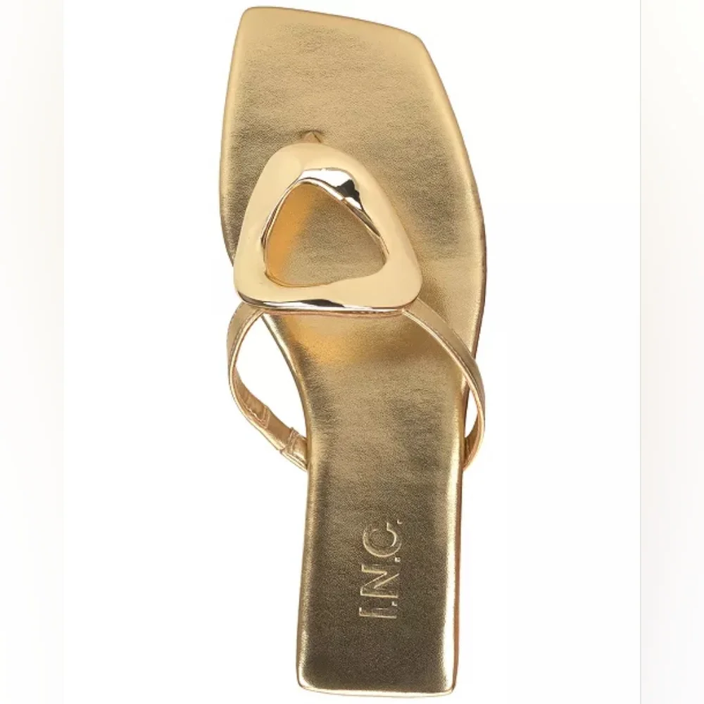 INC International Concepts Women's Yadira Open-Toe Flat Gold Sandals Size 7.5